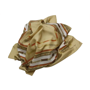 Foulard donna in seta beige dorato con dettagli di cinture e fibbie decorative