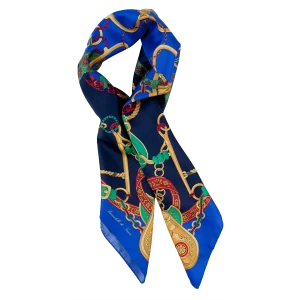 Foulard in seta donna blu navy e blu elettrico indossato annodato