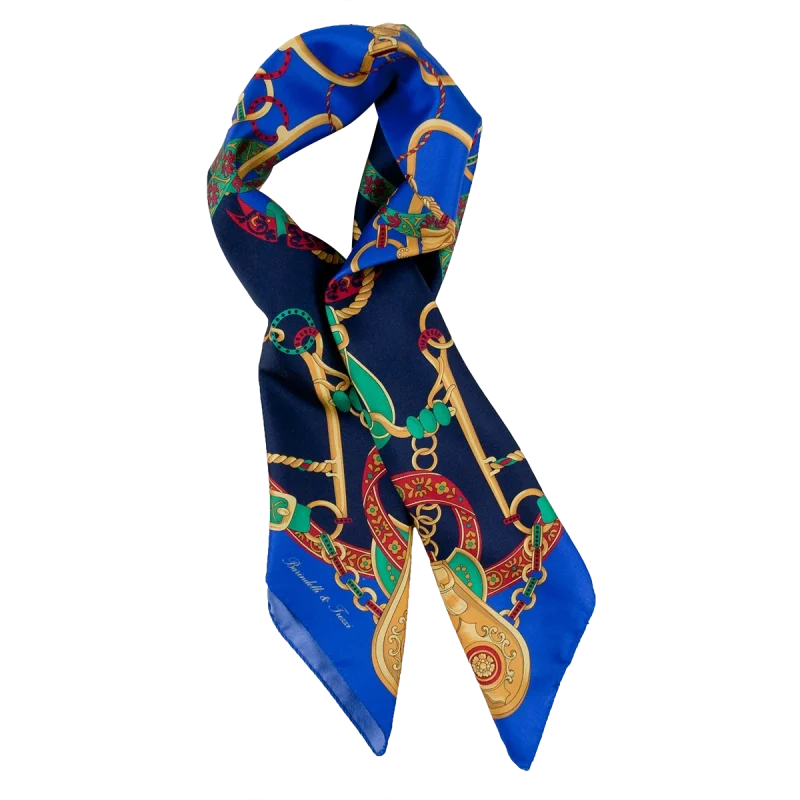 Foulard in seta donna blu navy e blu elettrico indossato annodato