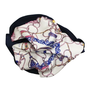 foulard da donna in seta blu navy e rosa con anelli e corde