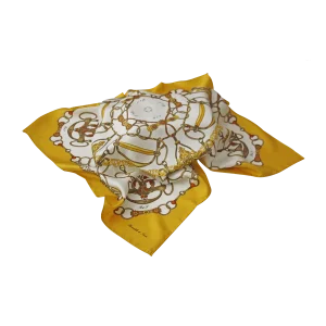 foulard da donna in seta giallo ocra con fantasia anelli e corde