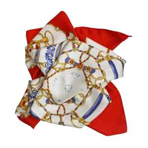 foulard da donna in seta rosso con anelli e corde intrecciate