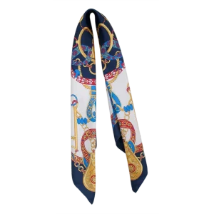 Foulard in seta blu navy e rosso rubino con dettagli oro