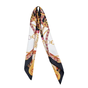 Foulard in seta nero e rosso rubino con dettagli oro