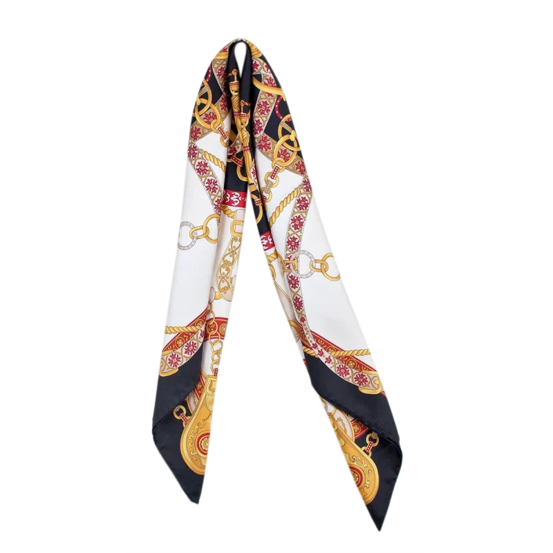 Foulard in seta nero e rosso rubino con dettagli oro
