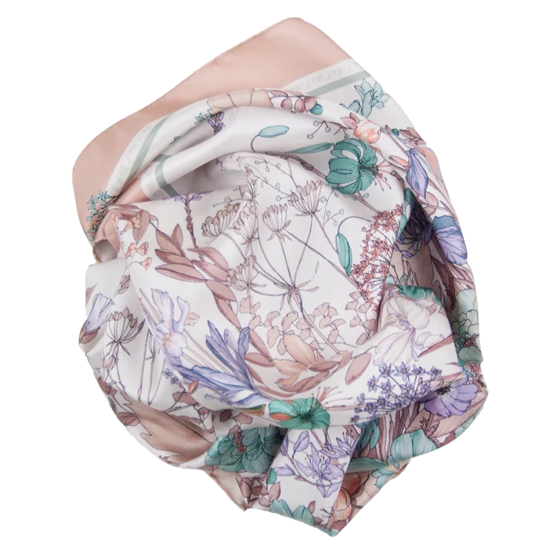 Foulard Donna in Seta Rosa Cipria FIA16 foulard da donna in seta rosa cipria con fantasia floreale