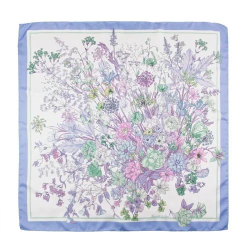 foulard 90x90 in seta lilla glicine con fantasia floreale