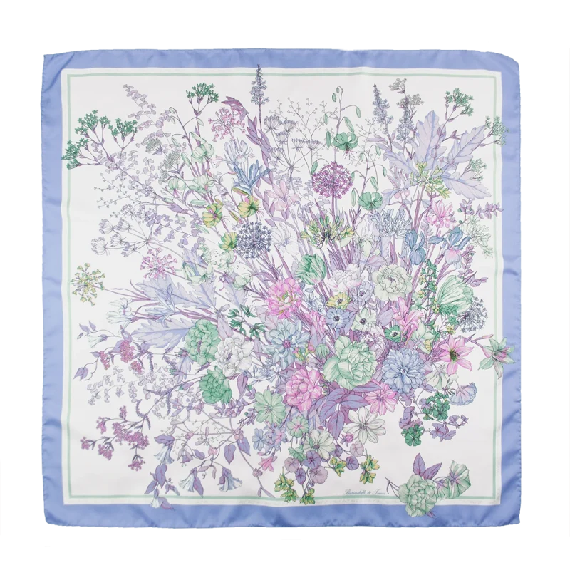 Foulard in Seta Fiori Botanici Lilla Glicine FIA15 foulard 90x90 in seta lilla glicine con fantasia floreale
