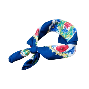Fazzoletto seta da collo per mamma e figlia a fiori blu navy