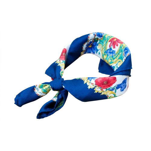 Fazzoletto seta da collo per mamma e figlia a fiori blu navy