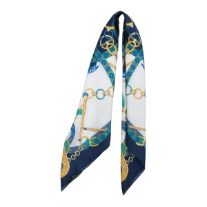 Foulard quadrato donna in seta con catene decorative e nastri turchesi