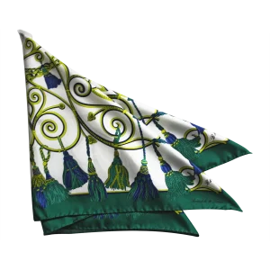 foulard in seta verde smeraldo con nappine blu e verdi