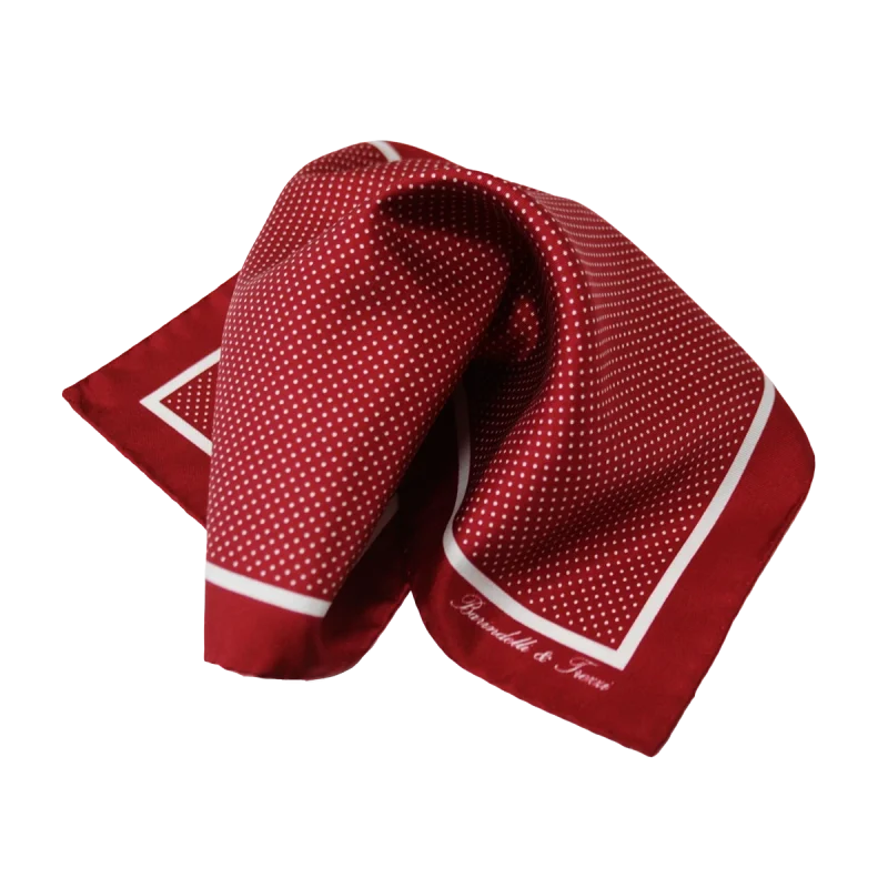 Pochette da taschino uomo in seta twill con fantasia pois rossa e bianca