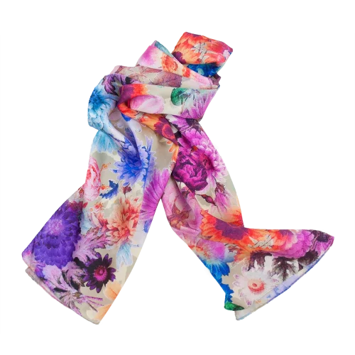 sciarpa fiori fotografici multicolori piegata