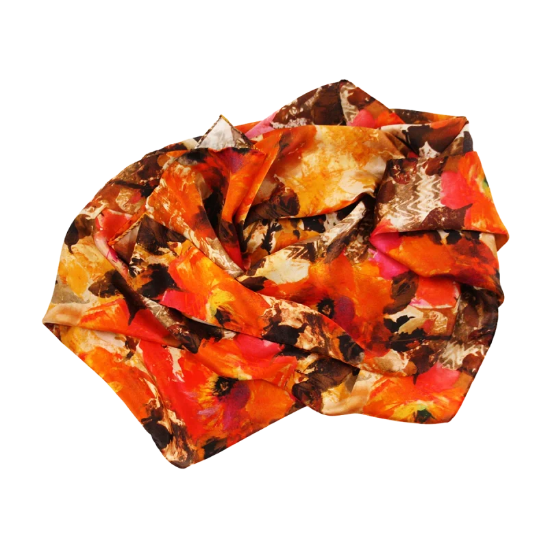 sciarpa seta camelie arancio fucsia cacao avorio