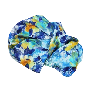 sciarpa seta camelie blu turchese giallo avorio