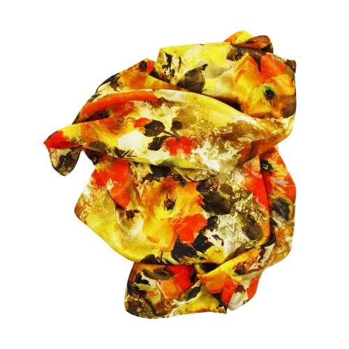 sciarpa seta camelie giallo oro arancio oliva avorio