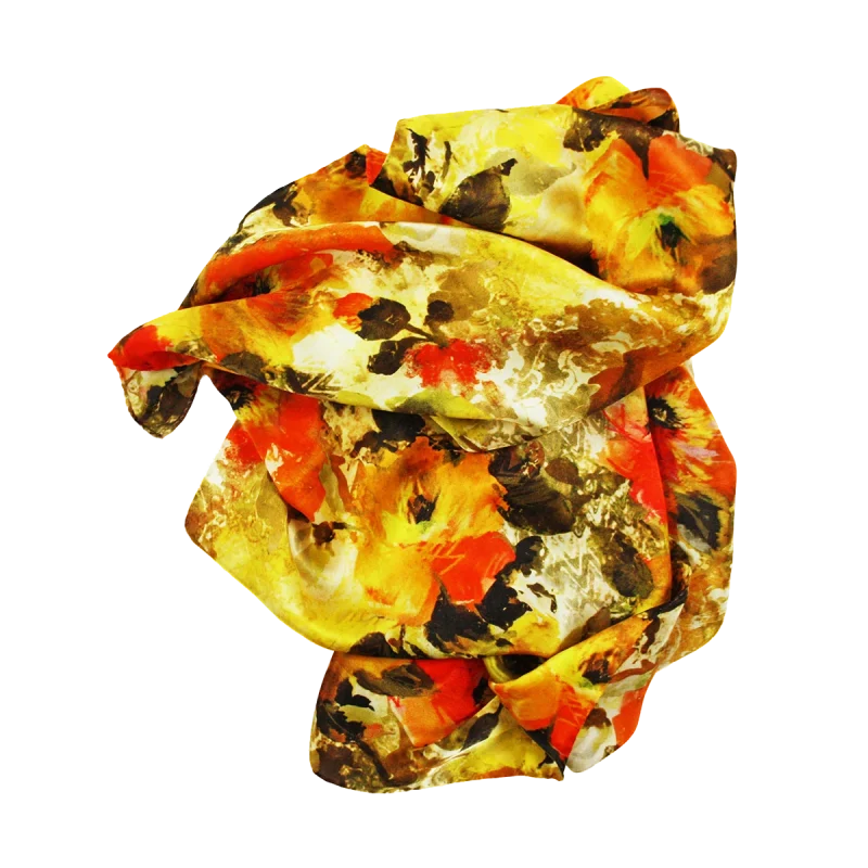 sciarpa seta camelie giallo oro arancio oliva avorio