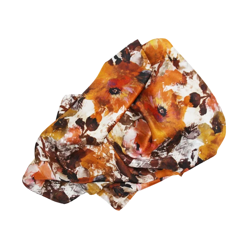 sciarpa fiori camelie rame cacao miele avorio