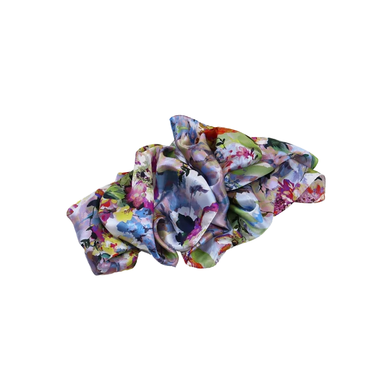 sciarpa seta fantasia anemoni peonie azzurro piegata