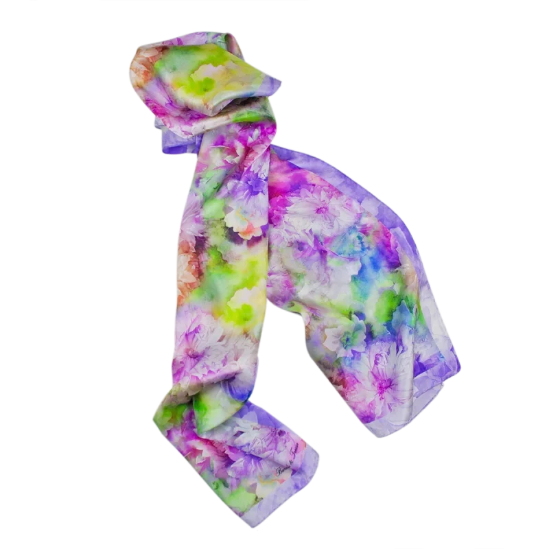 sciarpa annodata bouquet fiori verde lilla