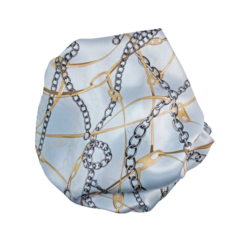 sciarpa seta morbida catene azzurro oro