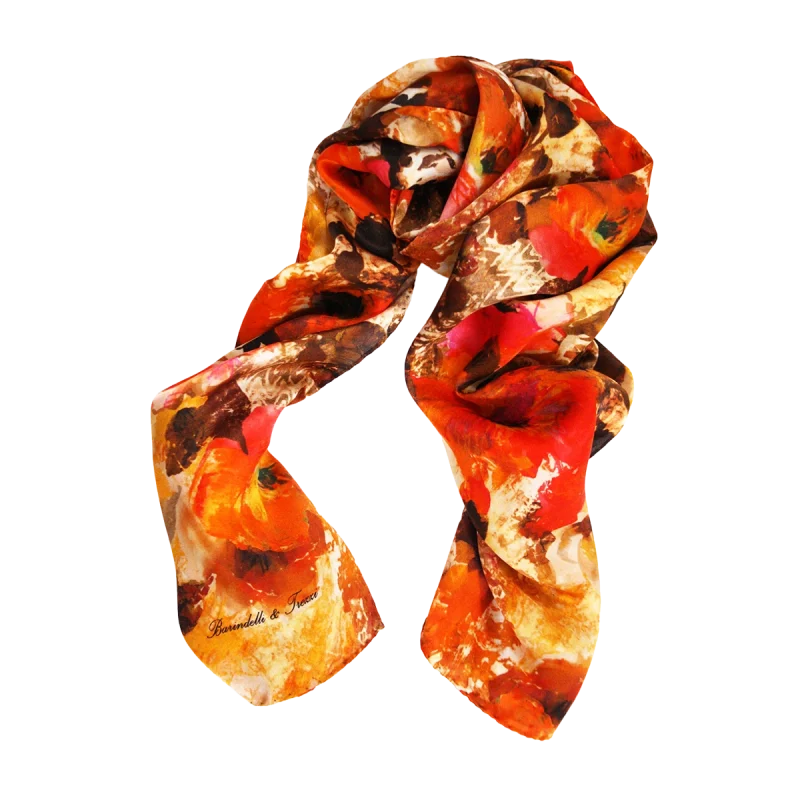 sciarpa seta camelie arancio fucsia cacao avorio