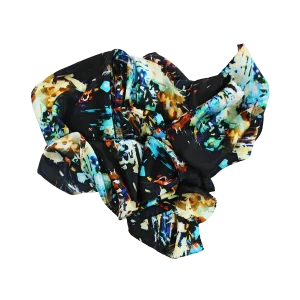 sciarpa pennellate astratte nero blu turchese oro