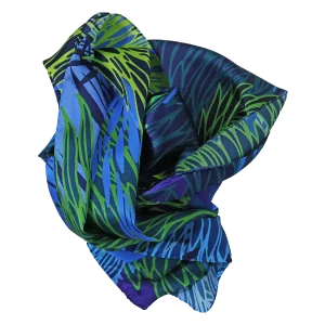 sciarpa seta donna fiori stilizzati blu piegata