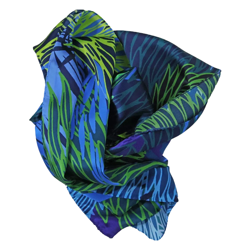 sciarpa seta donna fiori stilizzati blu piegata