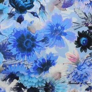 Sciarpa in seta, Anemoni e Peonie azzurro