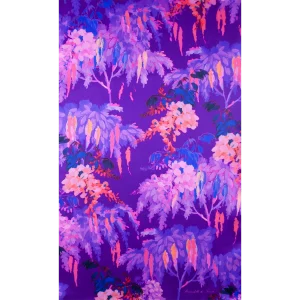 sciarpa in seta distesa disegno fiori glicine viola