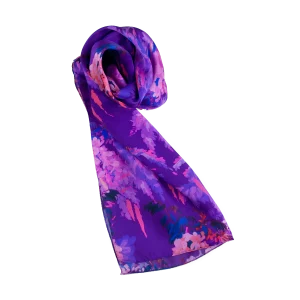 Sciarpa donna seta colore violla disegno glicine