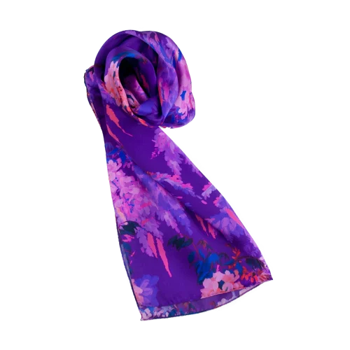 Sciarpa donna seta colore violla disegno glicine
