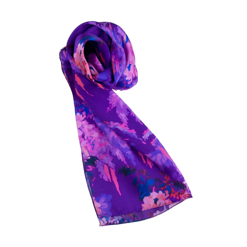 Sciarpa donna seta colore violla disegno glicine