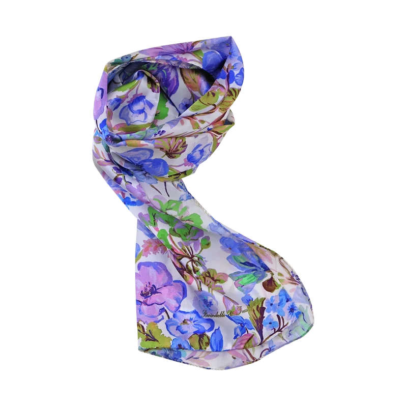 sciarpa arrotolata fantasia fiori campo lilla