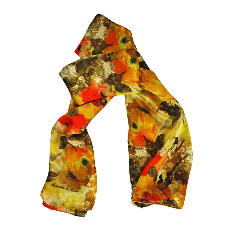 sciarpa seta camelie giallo oro arancio oliva avorio