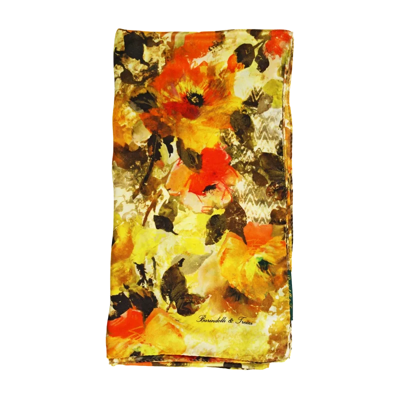 sciarpa seta camelie giallo oro arancio oliva avorio
