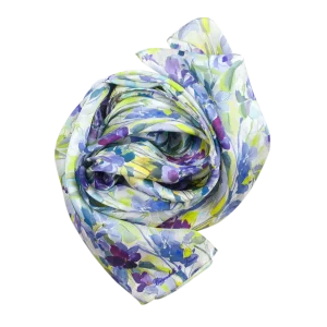 sciarpa floreale annodata blu lime lavanda