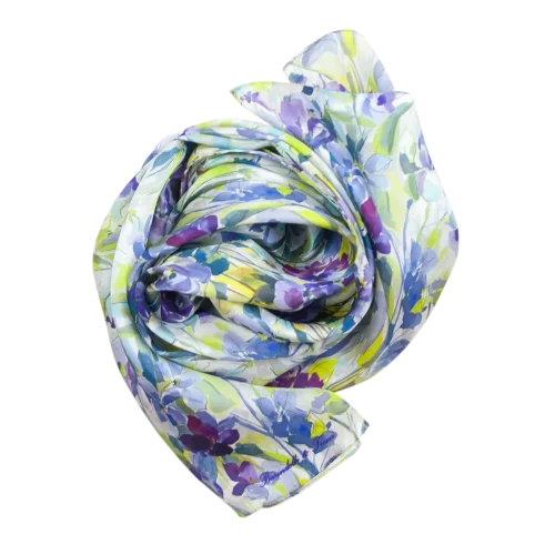 sciarpa floreale annodata blu lime lavanda