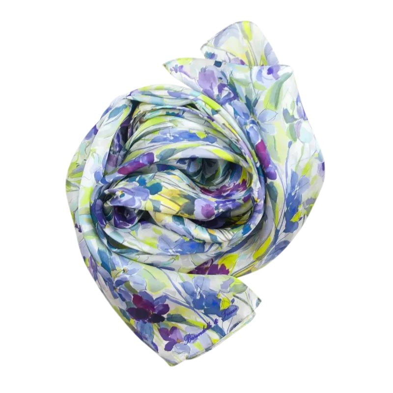 sciarpa floreale annodata blu lime lavanda