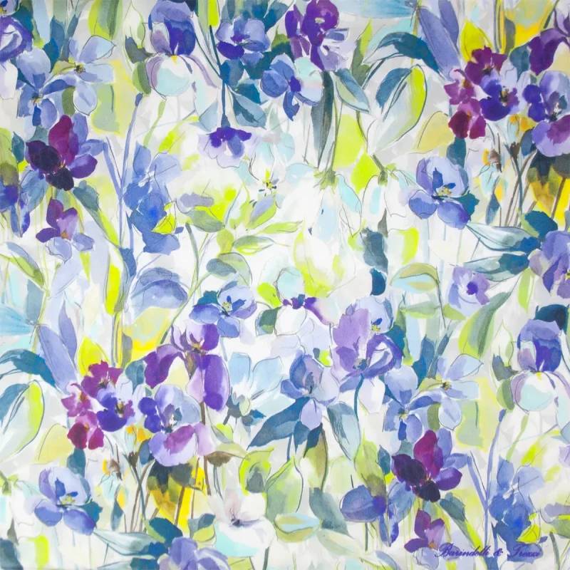 dettaglio fantasia floreale blu lime lavanda