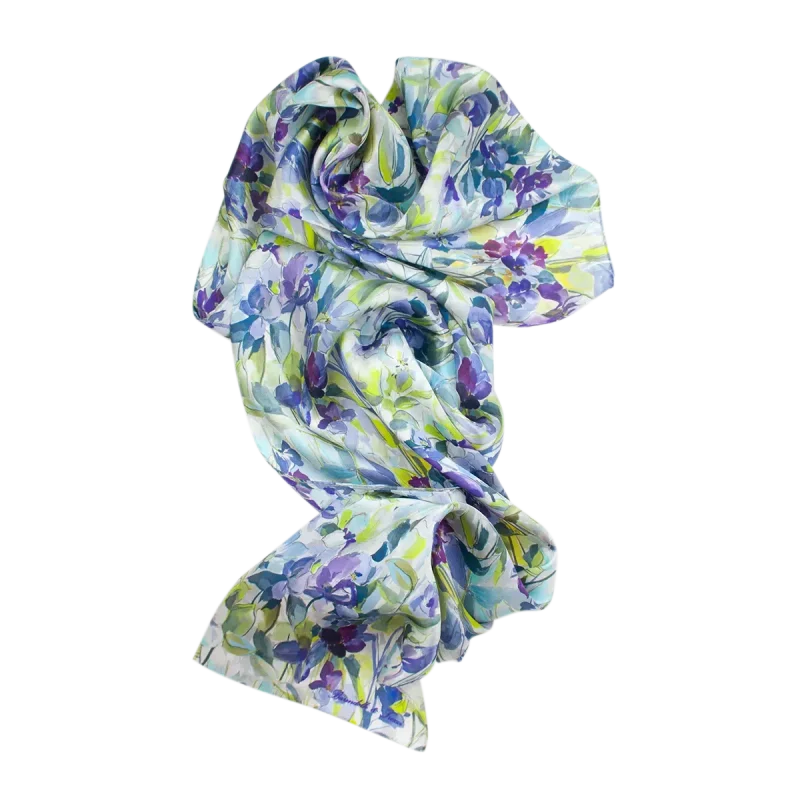 sciarpa floreale blu lavanda lime verticale