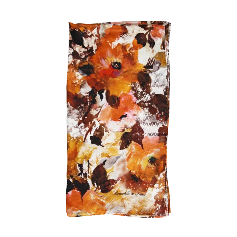 sciarpa fiori camelie rame cacao miele avorio