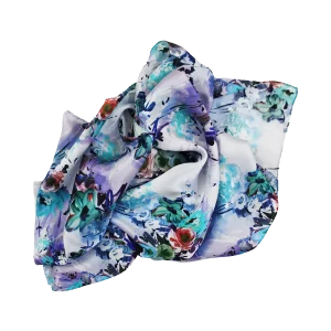 sciarpa fiori azzurro lavanda morbida