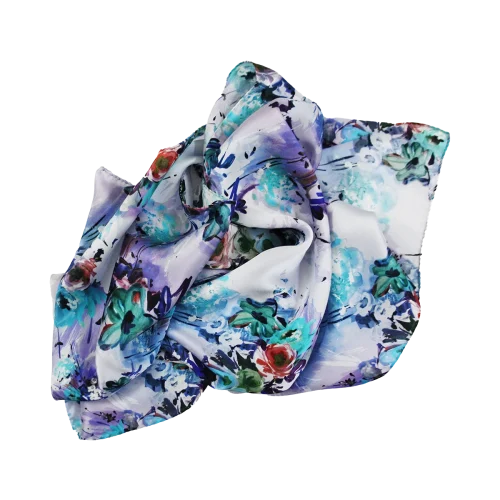 sciarpa fiori azzurro lavanda morbida