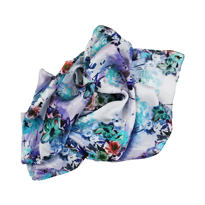 sciarpa fiori azzurro lavanda morbida