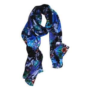 sciarpa fiori blu notte nero azzurro annodata