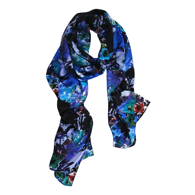 sciarpa fiori blu notte nero azzurro annodata
