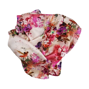sciarpa seta morbida rosa fiori dipinti